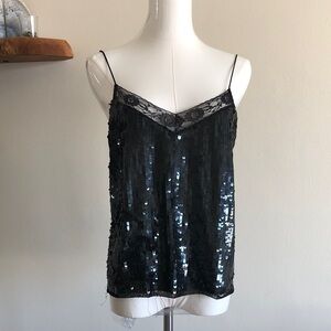 ASOS Black Sequin Cami with Lace Detail